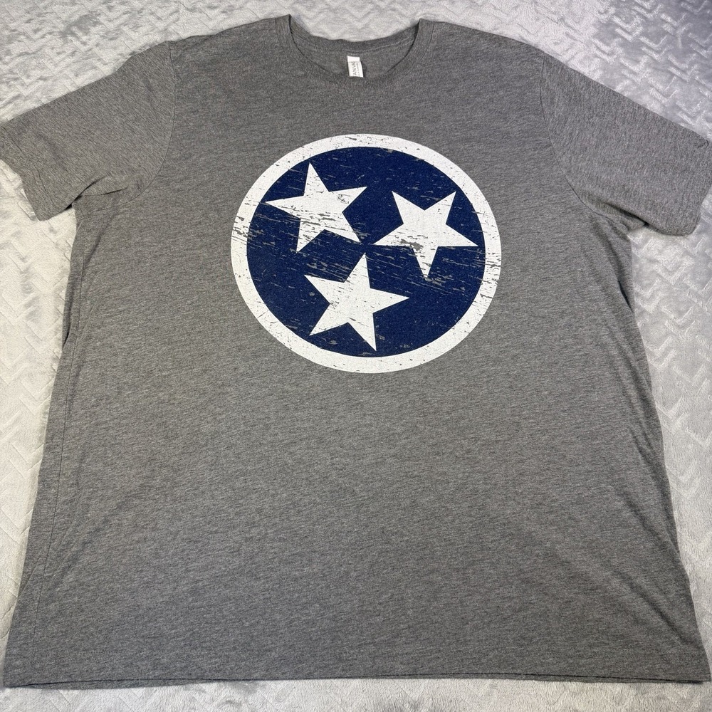Bella Canvas Tennessee Tri Star Flag Shirt 2XL Gray Distressed Graphic Tee State